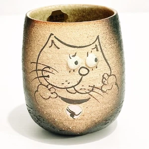 Asian Pottery Mug Cat Kitten Feline Handmade Stoneware Animal Cup No Handle - Bild 1 von 11