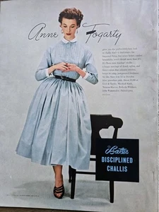 1953 Womens Anne Fogarty Bates fabric blue dress vintage Fashion Ad  - Picture 1 of 1