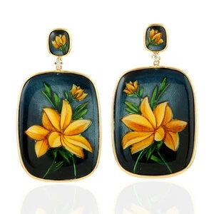 69,16 Pendientes colgantes de ónix natural 18k oro amarillo diamante esmalte ... - Imagen 1 de 6