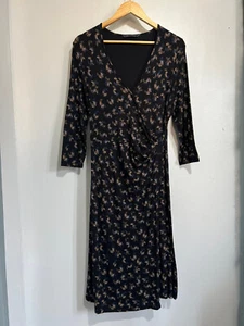 M&S Black Viscose Stretch 3/4 Sleeve Wrap Jersey Midi Dress Size 14 - Picture 1 of 7