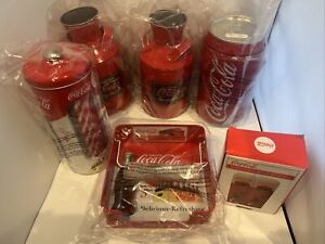 6 piece coca cola set Straw Holder Napkin Holder S&P Shaker Bank And 2 Milk Cans