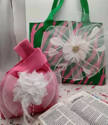 OOAK Purse Handbag Tote Pink/Green Lg & Small Tote Bible Sz Bag    Q-sp - Image 1 of 4