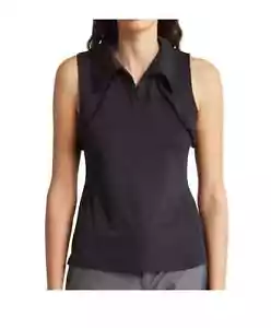 NWT x by GOTTEX BLACK Diane Ruffle Sleeveless Golf Tennis Polo Shirt S L & XL - Picture 1 of 2
