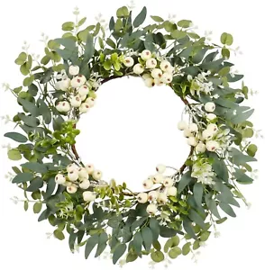 18-Inch Eucalyptus Wreath with Berries – Lush Greenery for Spring & Summer Decor - Picture 1 of 8