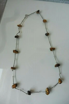 Bella Vecchia Collana, 800 Argento, Con Bellissime Pietre: Occhio Di Tigre - Immagine 1 di 4