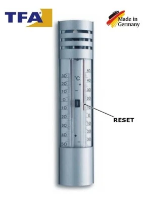 TERMOMETRO IN ALLUMINIO X TEMPERATURA MIN - MAX RESETTABILE cm 21 "TFA" GERMANY - Immagine 1 di 2