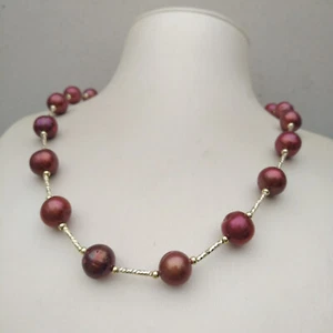 Elegant 9-10mm AAA+ South Sea Chocolate Pearl Necklace 18" 14k Gold P - Picture 1 of 6
