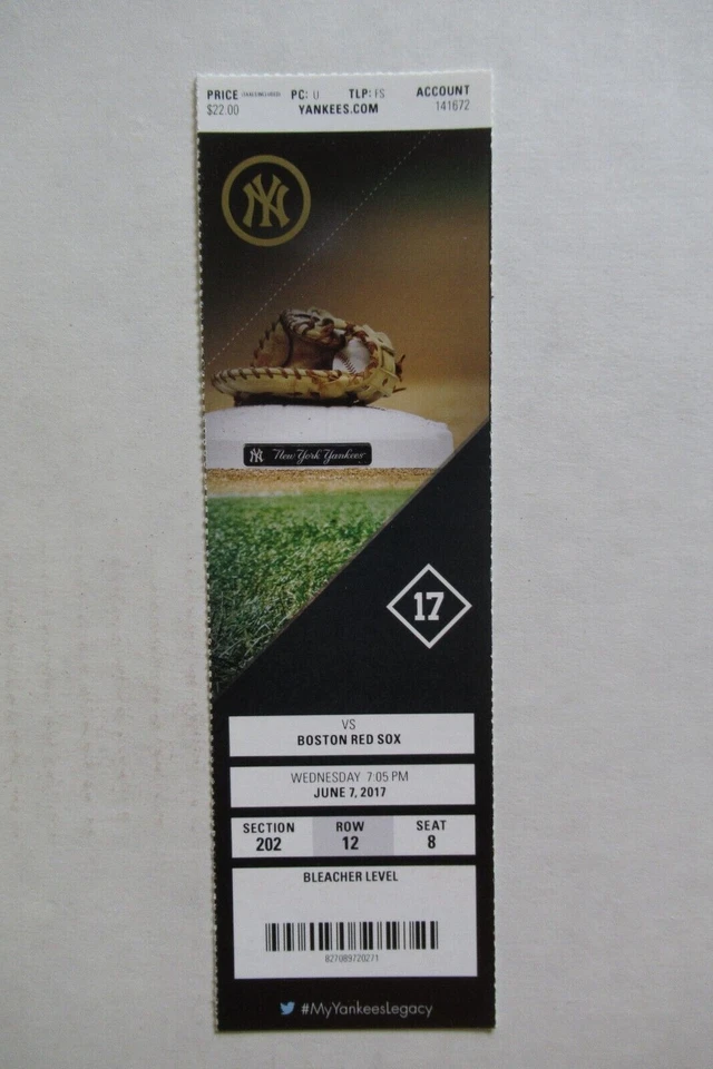 NEW YORK YANKEES VS BOSTON RED SOX 6/7/2017 FULL TICKET ~ GREGORIUS/CARTER HRs - Изображение 1 из 1