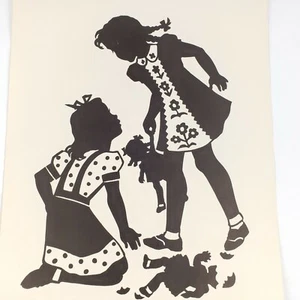 Póster estampado de siluetas Gedge Harmon de colección década de 1950, muñecas y niñas intimidación 17x23 - Imagen 1 de 7