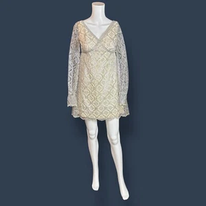 Vestido para mujer vintage años 60 plateado crema encaje manga larga mod línea A cremallera XS 0 - Imagen 1 de 23
