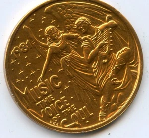 Mardi Gras Doubloon Krewe of Rhea 1981 aluminio dorado - Imagen 1 de 2