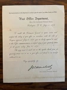 1876 POST OFFICE BROADSIDE POSTMASTER GENERAL MARSHALL POSTAL HISTORY Washington - Picture 1 of 4