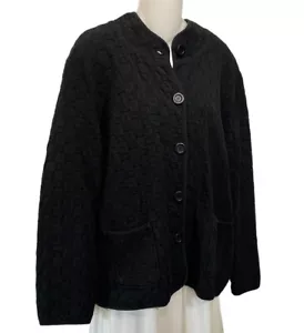 FOCUS Boxy Textured Jacket XL Black Waffle Weave Boutique Button Up Layering Top - Picture 1 of 6
