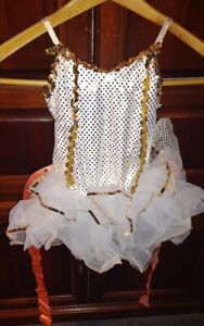 Costume de danse fille Curtain Call EP9161 blanc/pêche/or taille 10 flambant neuf sans étiquette