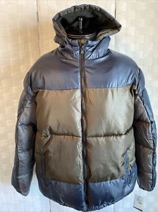 Perry Ellis Mens Sz Large Brown Navy Blue Grey Full Zip Puffer Jacket Coat - Picture 1 of 12