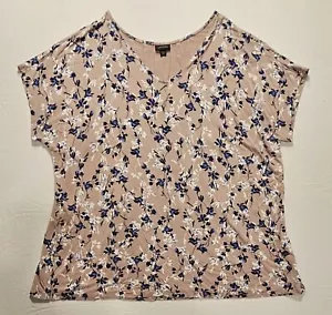 J Jill Wearever SS-TUNIKA MIT PLISSIERTEM Rücken LT-Staub Pflaume Blumenmuster Rosa Damengröße 3X - Bild 1 von 9
