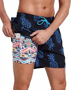 Mens Swim Trunks with Compression Liner Stretch Beach Shorts with Zipper Pockets - Picture 1 of 43
