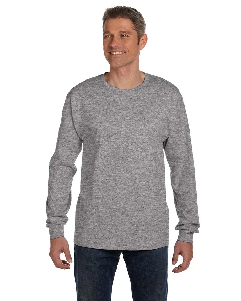 Hanes Mens Long Sleeve Authentic-T Pocket T-Shirt 6.1 oz 100% Cotton S-XL 5596 - Image 1 of 1