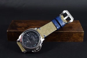 PULSERA RELOJ 26 24 22MM RAYAS AUTÉNTICAS BEIGE AZUL HECHO A MANO PARA PANERAI MA CORREA - Imagen 1 de 12