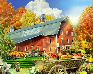 Vermont Foliage Farm 36" x 44 Quilt Panel, See The USA, David Textiles Digital - Picture 1 of 1
