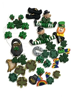 ST. PATRICK'S DAY LOT OF 39 BUTTON/EMBELLISHMENTS SHAMROCK LEPRECHAUN CRAFTING - Image 1 of 4