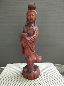 Antique Chinese Hand Carved Hardwood Kwanyin Guanyin Figurine - Picture 1 of 10
