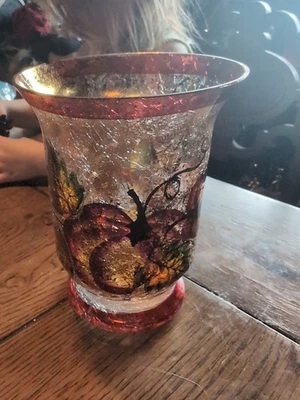 Crackle Glass Fall Leaf  Votive Candle Holder Fall Decor - Image 1 of 4