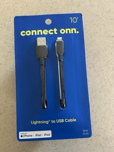 NEW ONN 10' Lightening to USB Cable for IPHONE/IPAD/IPOD, Black SEALED new - Photo 1 sur 2