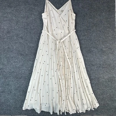 Vestido midi plisado a lunares blanco negro LOFT para mujer talla 8 cuello en V sin mangas Foto 1 de 4