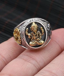 925 Sterling Silver LUCKY Ganesh women men's ring US SIZE 8/9/10/11 S1906 - Picture 1 of 6