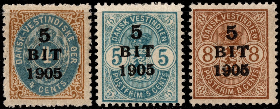 Danish West Indies Stamps Scott # 40 - # 42 Mint F-VF Complete Set of Surcharges - Image 1 of 1