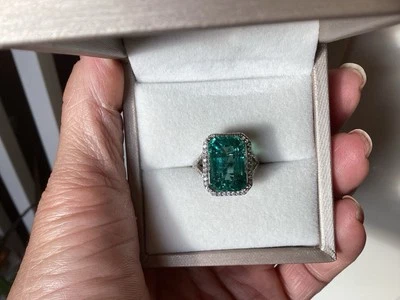 Anillo de kuncita hiddenita corte esmeralda 11ctw Foto 1 de 4