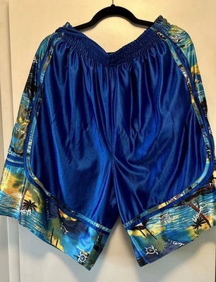 Vintage Youngs Lei Shorts Mens XL Bright Blue Hawaiian Basketball Silky Dazzle - Image 1 of 4