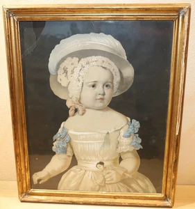 Picture, Child with Doll Antique, Lithograph, Pastel Colours Pastel Painting 53x64cm - Picture 1 of 8