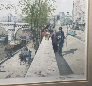 SIGNIERT ca.1910er TAVIK T. F. SIMON Paris, Frankreich QUAI DES ORFEVRES Aquatinta Druck - Bild 1 von 9