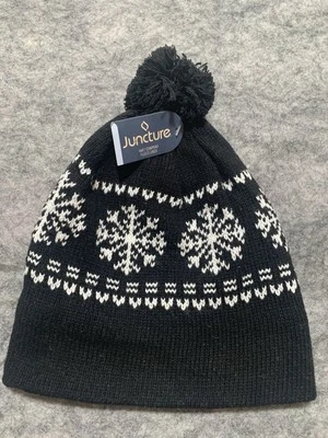 Juncture Chapeau Winter Beanie Black Fleece Lined Snowflake Pom Casual NWT 0441 - Image 1 of 4