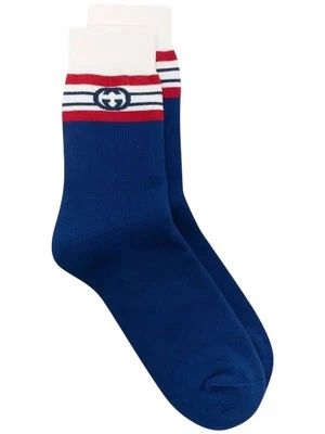 Authentic Men's Gucci Blue Cotton Interlocking G Logo Socks M 676824 New - Image 1 of 3