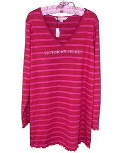 Victoria's Secret Size Large 100% Cotton Striped V-Neck Rhinestone Sleep Dress - Picture 1 of 6