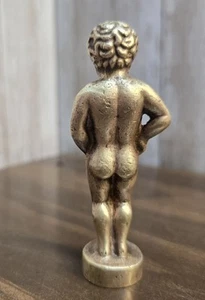 Vtg 40s Solid Brass Peeing Boy Mini Statue Figurine 3.5" Tall Bruxelles Bronze  - Picture 1 of 9