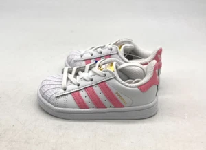 adidas Superstar Infant White w/ Light Pink Sneakers BY3720 Shell Toe Lace Up - Picture 1 of 7