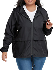 Women plus Size Light Rain Coat Jackets Packable Outdoor Hooded Waterproof Windb