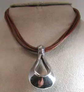 SSD SIMON SEBBAG Sterling Silver Electroform Pendant w/Brown Leather Strap 16" - Picture 1 of 6