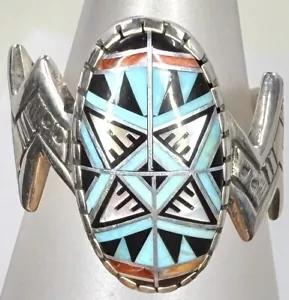 CAROLYN POLLACK RMT STERLING 925 MULTI STONE INLAY MORNINGSTAR SIZE 9 RING T261 - Picture 1 of 12