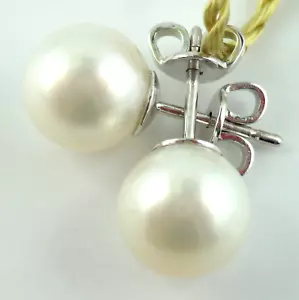 ORECCHINI ORO 18KT CON PERLE NATURALI GIAPPONESI 8,2 MM PERNO FARFALLINA A LOBO - Imagen 1 de 3