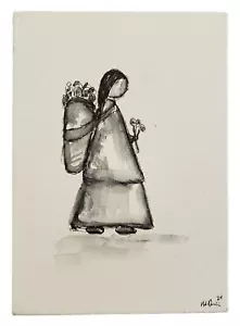 Original Mini Minimal Black And White Mexican Style Ink Drawing By K.A.Davis - Picture 1 of 12