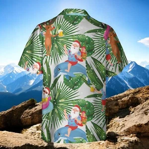 Santa Claus With Dolphin Tropical Christmas Hawaiian Shirt - Picture 1 of 2
