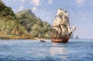 Treasure Island Cocos Painting by Montague Dawson Reproduction - Picture 1 of 3