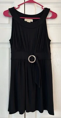 Vestido Michael Kors Para Mujer Negro Logo Hebilla Cinturón Sin Mangas Elástico Rayón Talla S Foto 1 de 4