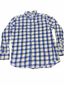 Camicia Tommy Hilfiger uomo XL blu giallo a quadri con bottoni manica lunga vestibilità personalizzata - Foto 1 di 11