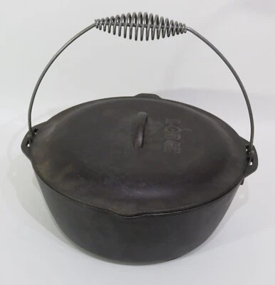 Horno holandés Lodge USA #10 de hierro fundido grande de campamento con tapa basting mango de fianza usado en excelente estado Foto 1 de 4